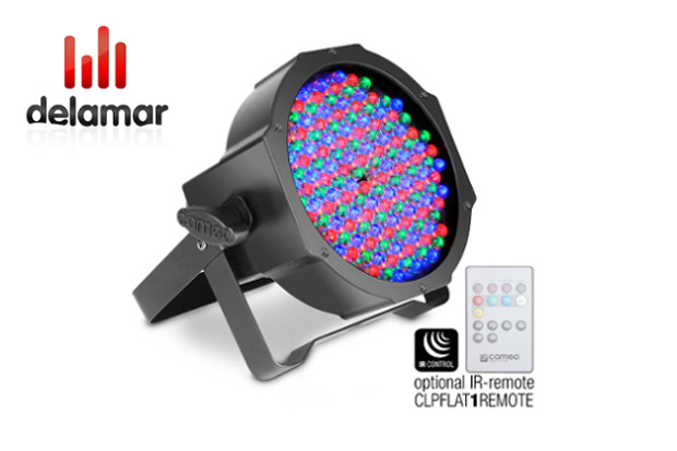 Le Cameo CLPFLAT1RGB10IR est un projecteur PAR à LED RGB, qui fonctionne sans bruit et peut être contrôlé par télécommande.