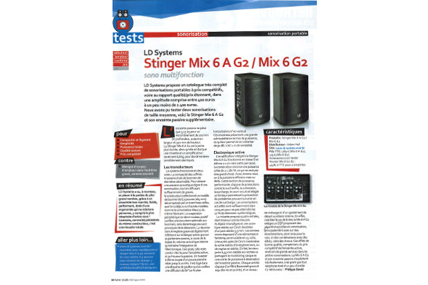 LD Systems Stinger Mix 6 A G2 / Mix 6 G2 - Un banc d’essai paru dans KR home-studio magazine