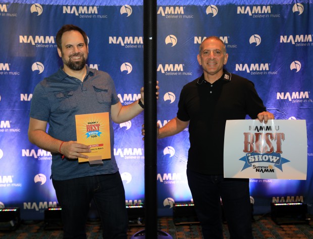 Steven Savvides (right), President of Musical Distributors Group, and Gabriel O'Brien, Sales Manager at Larry's Music Center, who nominated the brand LD Systems