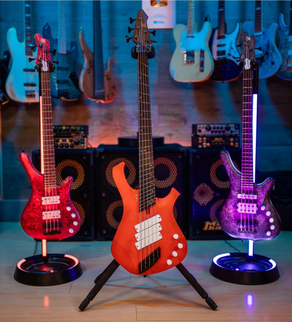 A pair of Gravity Glow Stands at EllenPlaysBass's studio.